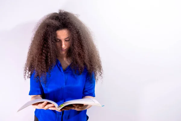 Afro Haired Young Girl Studying Book Sheet Music — Foto de Stock