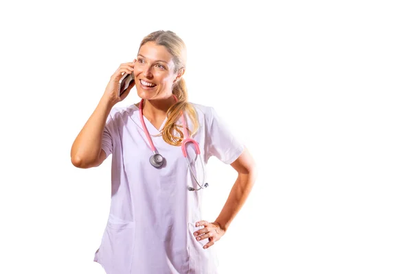 Medical Girl Dealing Medical Issue Phone Pandemic Concept Covid — Stockfoto