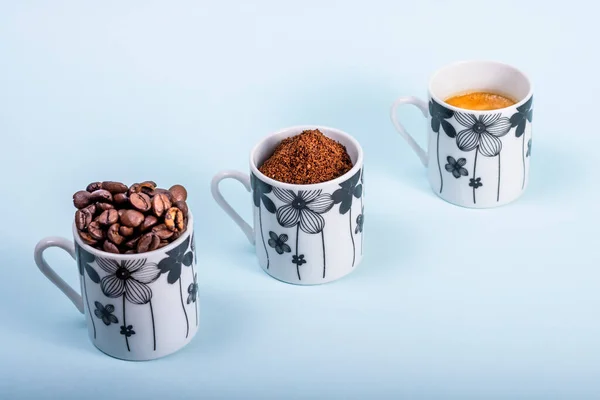 Cups Lined Coffee Ingredients International Coffee Day Concept October 1St — Fotografia de Stock
