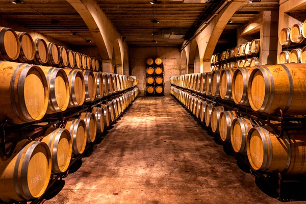 Cave Vin Barriques Vin Dans Une Cave Espagne — Photo