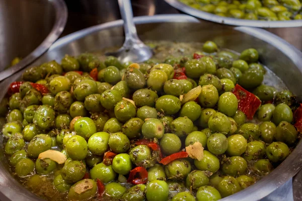 Spanish Olives Olive Citrus Fruit Store Spanish Market — Stock Photo, Image