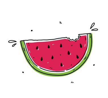 Slice of watermelon isolated on white background. Organic healthy food. Vector hand-drawn illustration in doodle style. Perfect for cards, logo, decorations, recipes, various designs. vector