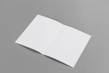 Boş portre maket kağıdı. Broşür gri, değiştirilebilir arkaplan üzerine izole