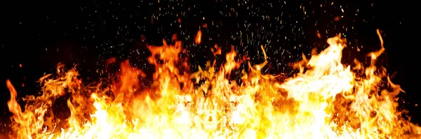 Fire Flames Black Background Fire Burst Texture Banner Backdrop — Foto de Stock