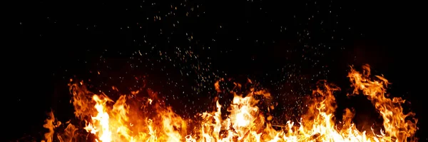 Ogień Czarnym Tle Wybuch Ognia Tekstury Tle Banera — Zdjęcie stockowe