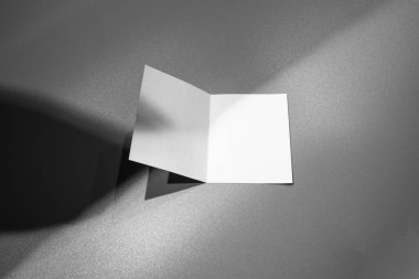 Boş portre mock-up kağıt. gri, değiştirilebilir arka plan izole broşür dergi / beyaz kağıt izole gri üzerine