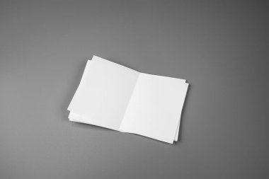 Boş portre mock-up kağıt. gri, değiştirilebilir arka plan izole broşür dergi / beyaz kağıt izole gri üzerine