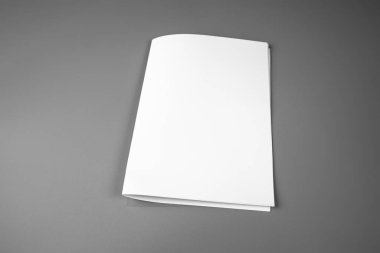 Boş portre mock-up kağıt. gri, değiştirilebilir arka plan izole broşür dergi / beyaz kağıt izole gri üzerine