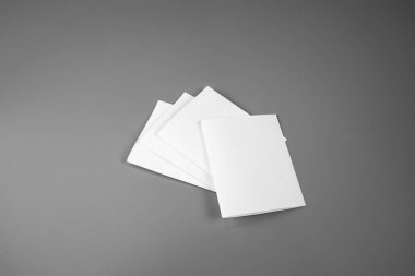 Boş portre mock-up kağıt. gri, değiştirilebilir arka plan izole broşür dergi / beyaz kağıt izole gri üzerine