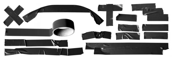 Set Black Tapes White Background Torn Horizontal Different Size Black — Stock Photo, Image