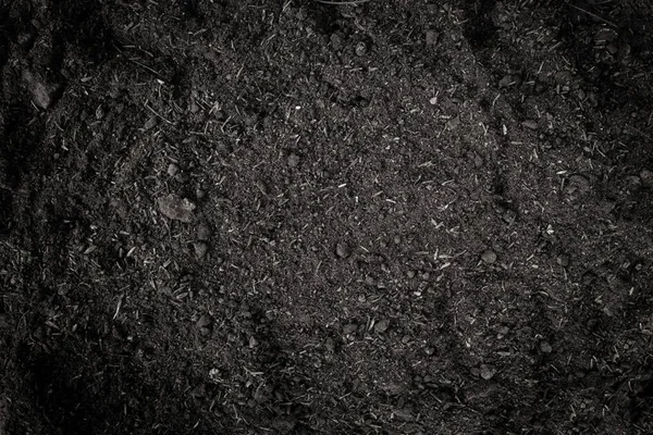 Latar Belakang Bumi Hitam Tekstur Tanah Alami Tumpukan Tumpukan Humus — Stok Foto