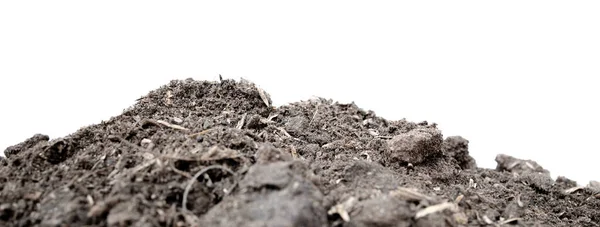 Black Earth White Background Natural Soil Texture Pile Heap Soil — Stock Photo, Image