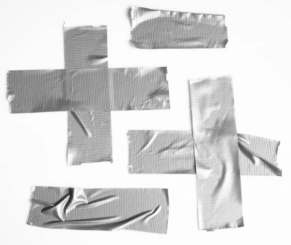 Set Gray Tapes White Background Torn Horizontal Different Size Sticky — Stok fotoğraf