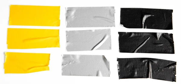 Zestaw Żółtych Szarych Czarnych Taśm Białym Tle Podarta Taśma Klejąca — Zdjęcie stockowe