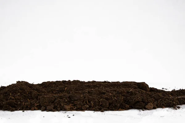 Black Earth White Background Natural Soil Texture Pile Heap Soil — Stock Photo, Image