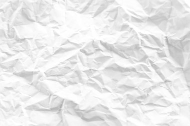 Beyaz ve gri buruşmuş kağıt doku arka planı. Kağıt kırıntıları kırışıyor ve kırışıyor..