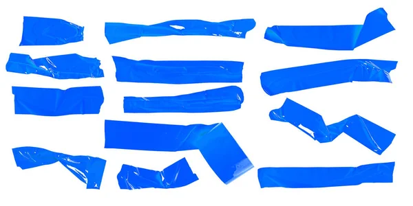 Набор Голубых Лент Белом Фоне Разорванная Горизонтальная Разного Размера Синяя — стоковое фото