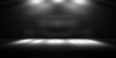 Dark black studio room with spotlight backdrop wallpaper, blank perspective for show or your product display montage or artwork. 