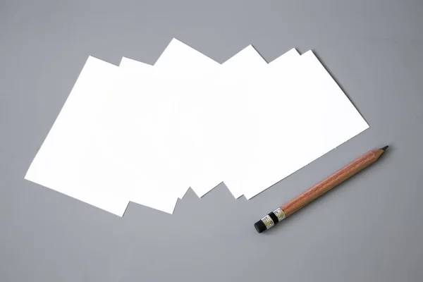 Blank portrait white paper with pencil. brochure magazine isolated on gray, changeable background / white paper isolated on gray