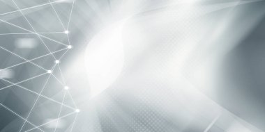 Gray halftone pattern with white line motion and network connection backdrop wallpaper. Clean Grey geometric background. Concept Technical backdrop.