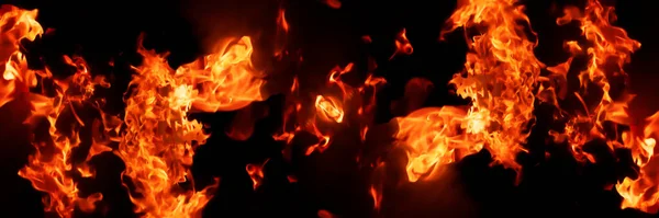 Panorama Fire Flames Black Background Fire Burst Texture Banner Backdrop — Photo