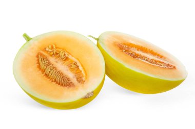 Cantaloupe on white background. yellow Melon on white.