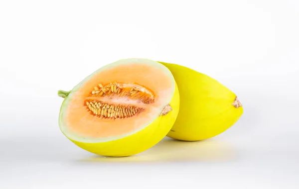 Cantaloupe White Background Yellow Melon White — Stok Foto