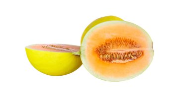 Cantaloupe on white background. yellow Melon on white.