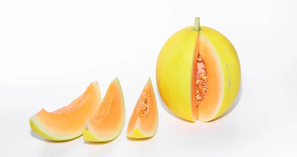 Cantaloupe White Background Yellow Melon White — Foto de Stock