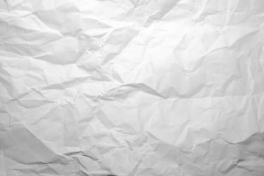 Beyaz ve gri buruşmuş kağıt doku arka planı. Kağıt kırıntıları kırışıyor ve kırışıyor..