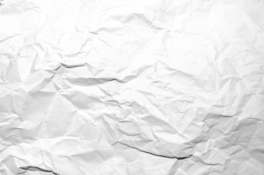 Beyaz ve gri buruşmuş kağıt doku arka planı. Kağıt kırıntıları kırışıyor ve kırışıyor..