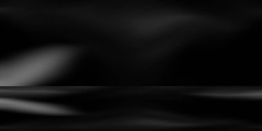 black stage with white spotlight backdrop. Blank studio with product montage and artwork.