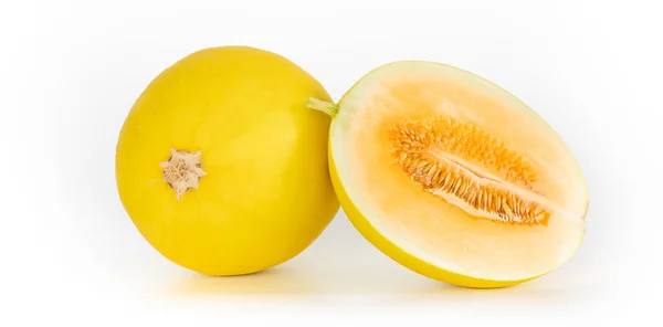 Two Halves Cantaloupe White Background Melon Isolate White — Foto de Stock