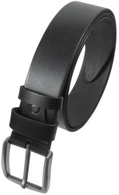 Beyaz arka planda izole edilmiş salyangoz şeklindeki erkek deri kemeri. 