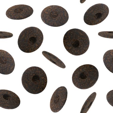 Pu erh çayının çeşitli keklerinin kusursuz desenleri.