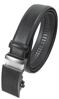 Beyaz arka planda izole edilmiş pantolon için salyangoz şeklinde deri kemer.