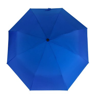 Top view of opened blue portable umbrella isolated on white background with clipping path