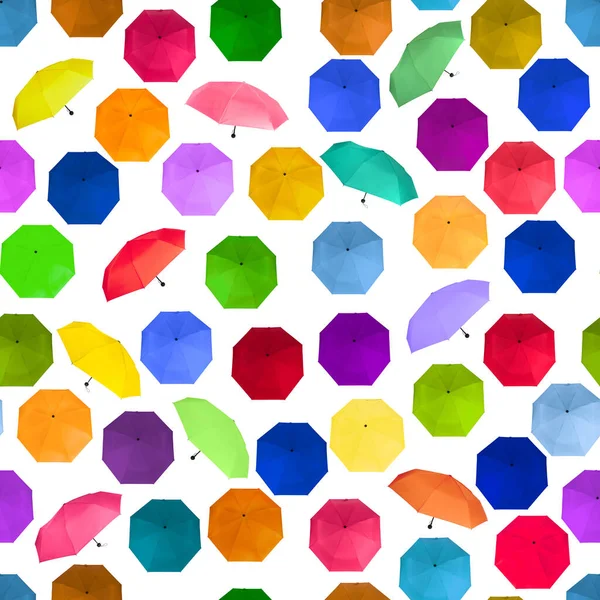 Patrón Sin Costuras Diferentes Colores Paraguas Colores Aislados Sobre Fondo —  Fotos de Stock