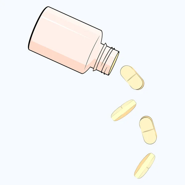 Uma Garrafa Comprimidos Medicamentos Derramados Cápsulas Queda — Vetor de Stock