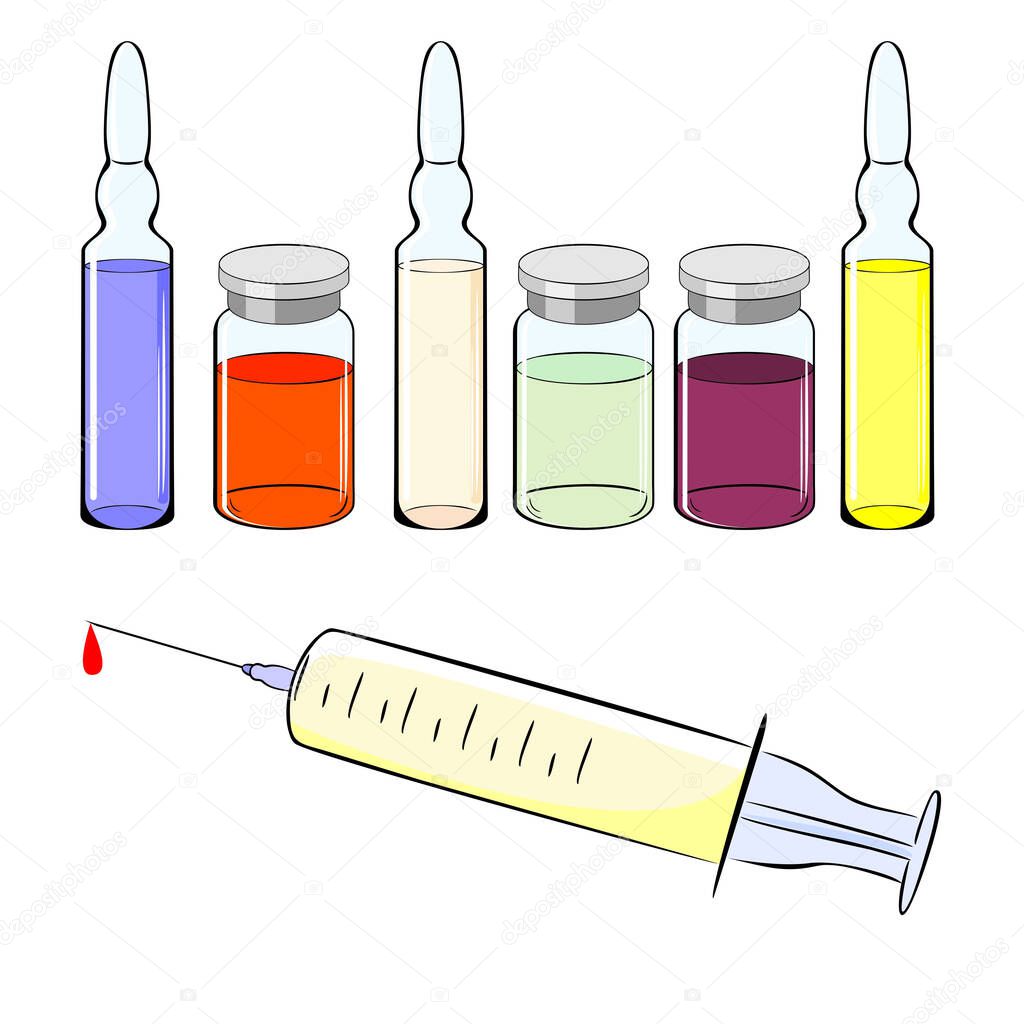 Ampoules and syringe. Medicine, botox injection, vaccination, vaccination.
