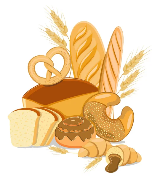 Panadería Conjunto Productos Pan Bollo Croissant Pan Pasteles Ilustración Vectorial — Archivo Imágenes Vectoriales