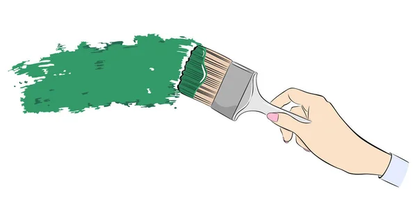 Pincel Tinta Mão Está Segurando Pincel Pintar Parede — Vetor de Stock