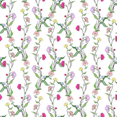 Çiçeksiz arka plan. Vektör yapraklı narin kır çiçekleri