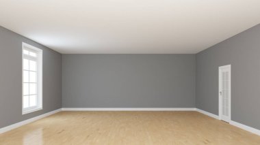 Boş Oda Penceresi ve Beyaz Kapı Konsepti.