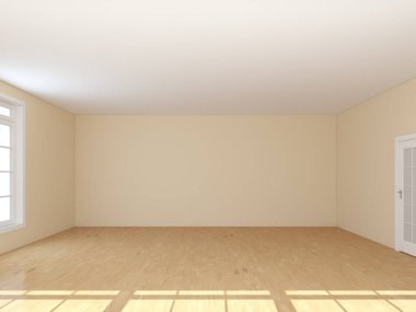 Boş Oda Penceresi ve Beyaz Kapı Konsepti.