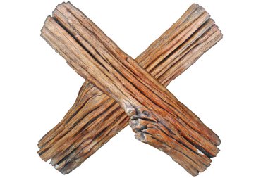 Birçok ahşap parçasının kırmızı-kahverengi bir yüzeyi vardır, beyaz zemin üzerinde izole ağaç dalları seti kuru çatlar..