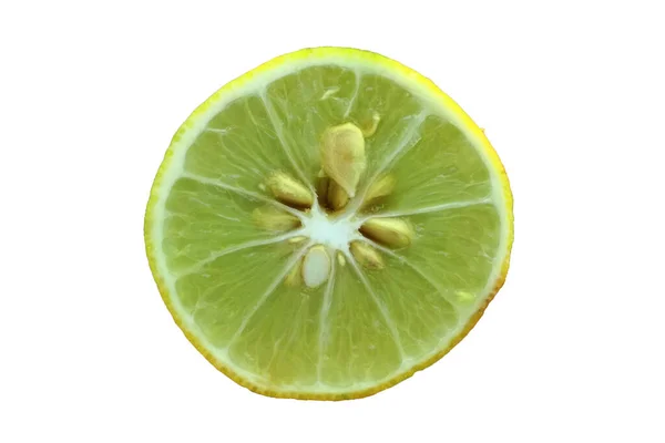 Желтые Лимоны Засеяны Кислые Лимонный Изолятор Белом Фоне — стоковое фото