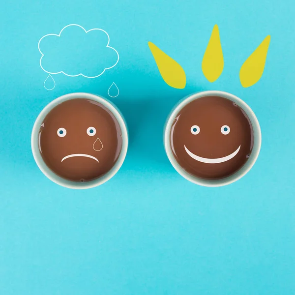 Cup Coffee Sad Happy Face Positive Negative Mindset Support Evaluation — Foto Stock