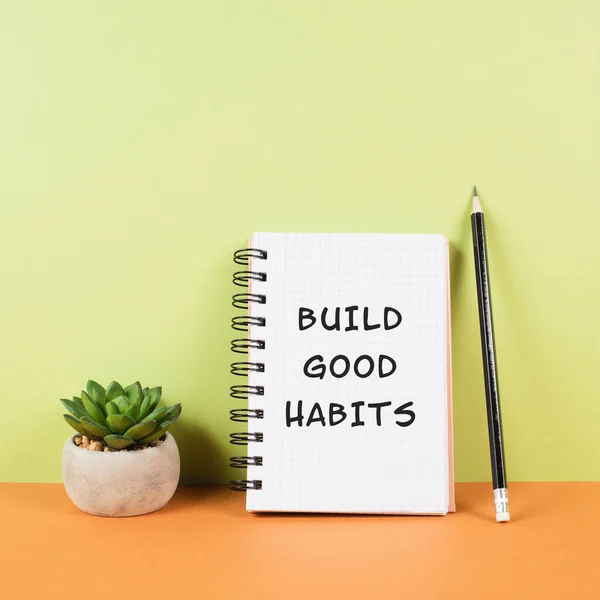 Words Build Good Habits Standing Notebook Change Lifestyle Healthy Positive —  Fotos de Stock