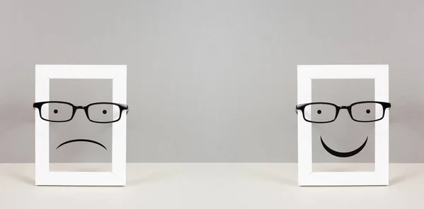 Frame Sad Happy Face Eyeglasses Mental Health Concept Positive Negative — Foto Stock